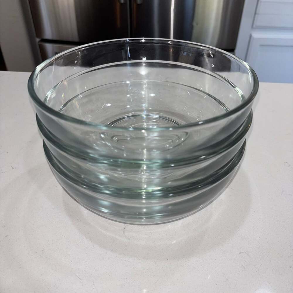 Heavy Clear Glass Bowls (3) Seeded Bubbles MCM Style 8” Salad Pasta Serving